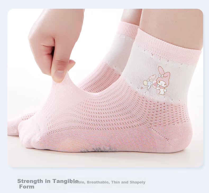 Hello Kitty Girls' Socks Spring And Summer Thin Mesh Socks Antibacterial Baby Children White Short Socks U4101 Matching Colors 16-18 6