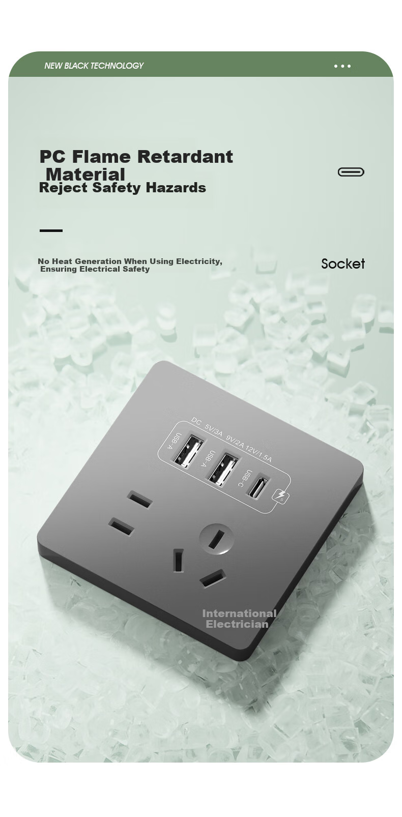 FDD Concealed 86-Type 20W Fast Charging USB Socket Switch Panel Wall-Mounted Mobile Phone Charging Type-C Home Five-Hole Five-Hole 20W Fast Charging USB+typeC (White) 6