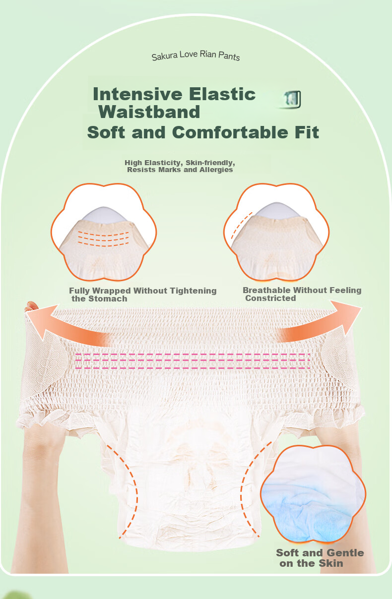Eunjie Daily Comfort Pants L-XL Size 9 Pieces with Velcro Opening And Closing Waistband, Breathable Morning Panty-Style Sanitary Napkins 8