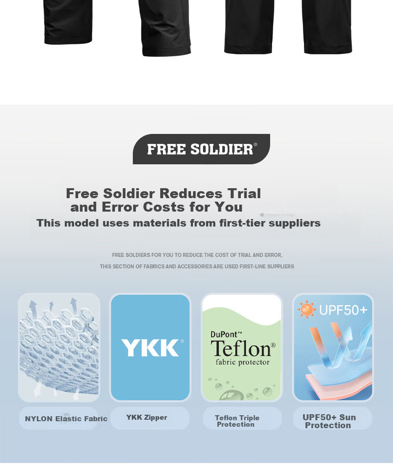 Free Soldier Yanying Spring And Summer Quick-Dry Pants, Teflon Triple Protection, Breathable Men's Sports Pants, Sun Protection UPF50+, Khaki, 38W/30L 22