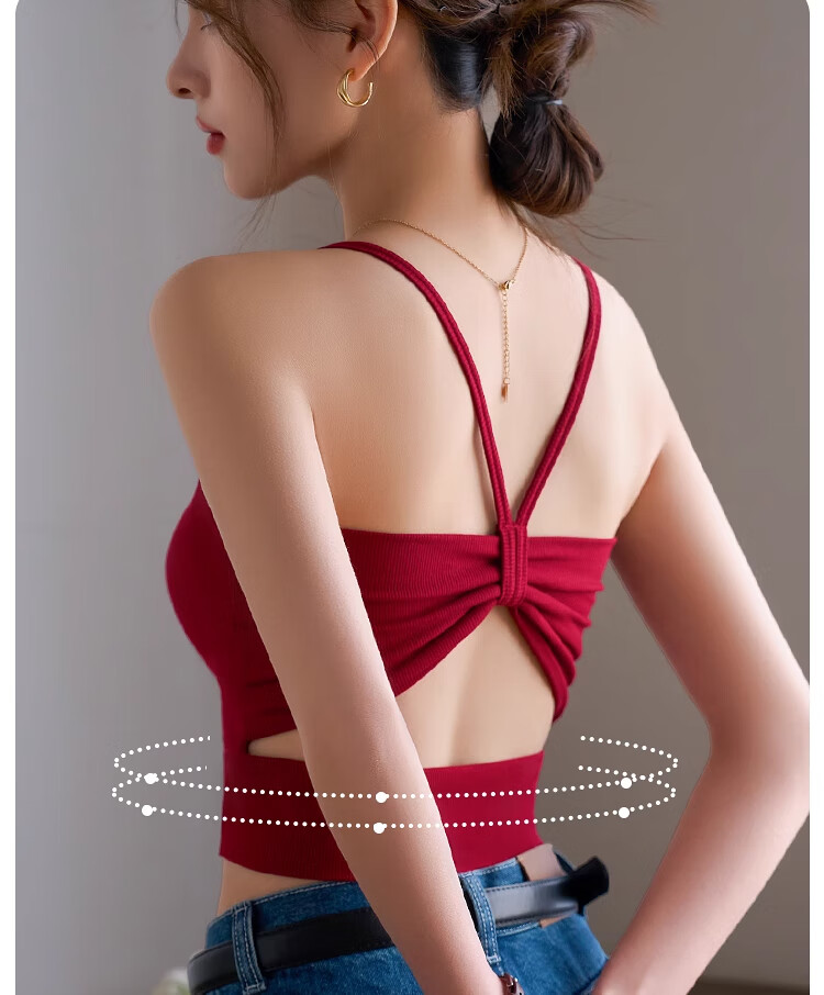 NOMe 2026 Summer Women's Spaghetti Strap Tank Top Butterfly Back Integrated Bra Short White L 19