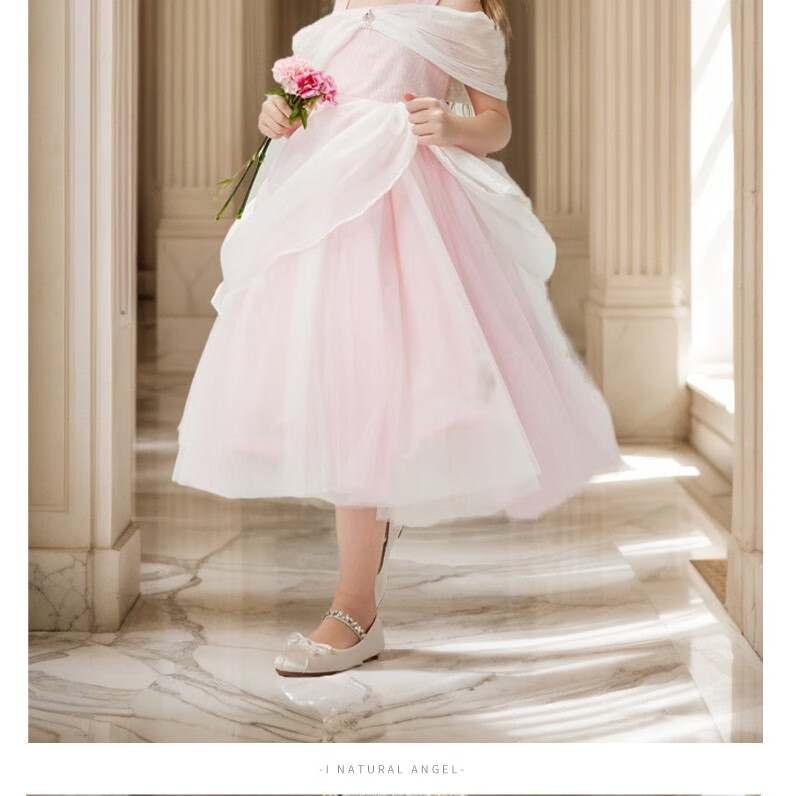 I natural Angel Sleeping Beauty Aurora Princess Dress Girls Pink Fairy Tale Forest Style Birthday Dress 23