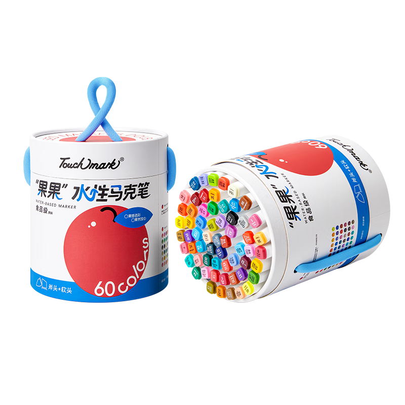 Touch Mark Taichi Stationery 60-Color Food-Grade Soft Tip Water-Based Markers Kids Washable Dual-Ended Thick and Thin Large Capacity Student Paint Pens Fluorescent Pens Children's Day Birthday Gift