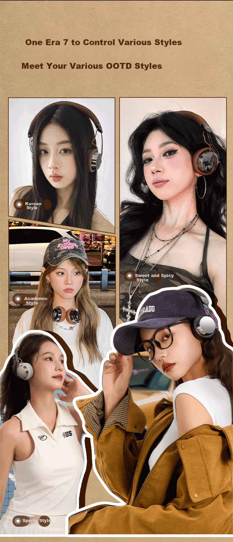 QCY Era 7 Retro Wireless Bluetooth Headphones, Celebrity-Style Fashion Digital Headwear, Milkshake White 2