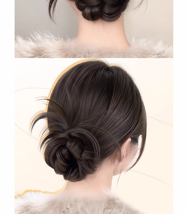 Jiaoxuefei Low Bun Feather Ball Wig Natural Black Flower Bud Hair Ring Realistic Hair Updo Wig Bun 6