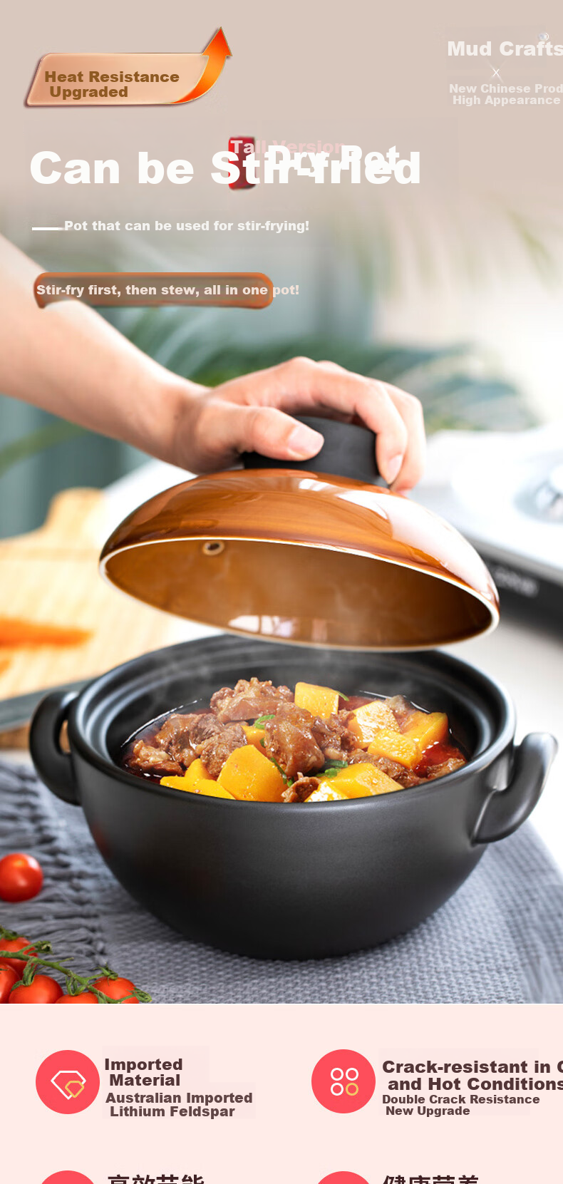 Nihuojiang Ceramic Open Flame Dry-Burning Pot, 2.2L Wide-Mouth Clay Pot for Rice, Health-Preserving Casserole, Stew Pot, Cooking Pot, Lotus Sister's Style 1
