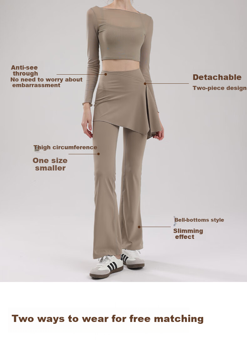 XUEXIMAN Two-Piece Set, Skirt Yoga Pants for Women, Spring And Autumn New Style, Butt-Lifting Pilates Training Sports, Slightly Flared Wide-Leg Fitness Pants 3