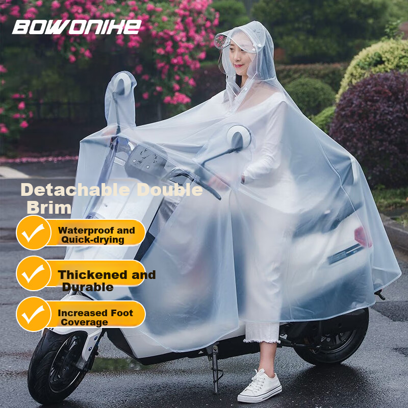 BWNK Electric Scooter Full-Body Rain Poncho for Outdoor Cycling, Single-Person One-Piece Raincoat, Frosted White And Transparent Color