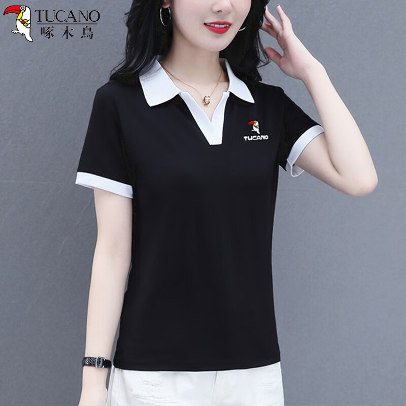 TUCANO Ice Silk Shoulder Flip Collar Short Sleeve Women's Polo Shirt Summer Slim Fit Elegant Mom Top Green 4XL