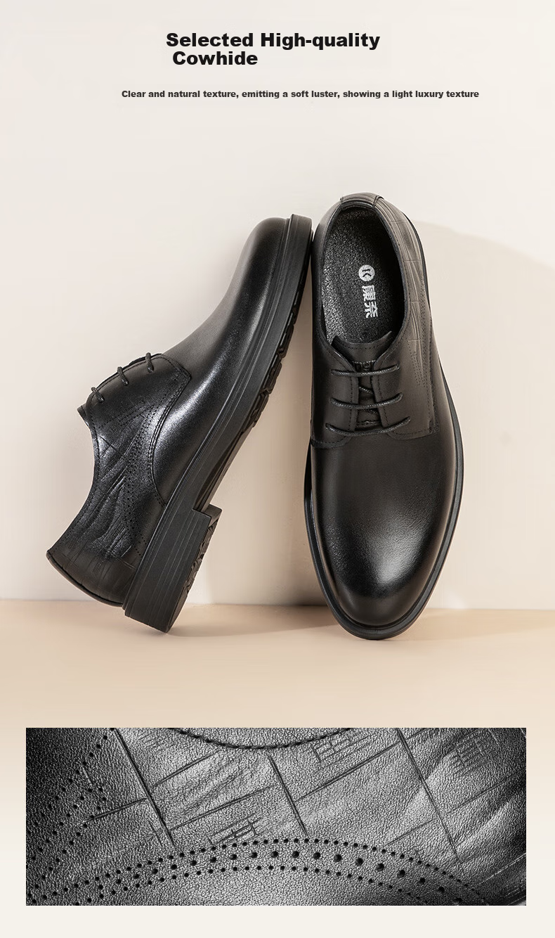 Kangnai Leather Shoes, Spring Style, Commuter Business Casual Shoes for Men, Soft Sole Comfortable Office Formal Derby Shoes Groom Shoes, Black, Size 42 4
