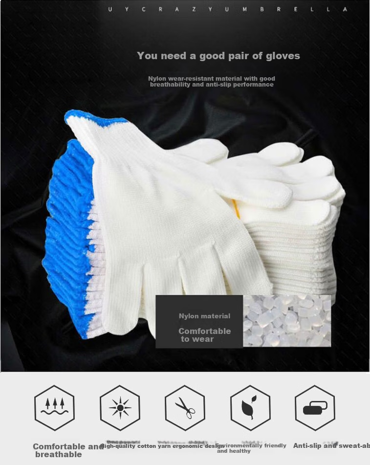 Minggu Labor Protection White Nylon Gloves, Construction Site Work Anti-Slip Thickened Wear-Resistant Gloves, 600 Grams, 12 Pairs [Full Weight], CW386899 3