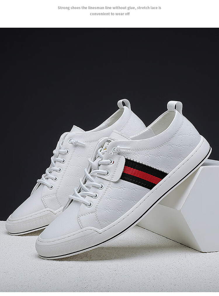 PLAYBOY Men's Shoes, Autumn Trendy Korean Style Fashion Simple Breathable Slip-On Casual Leather Shoes for Men, White, Size 40 2