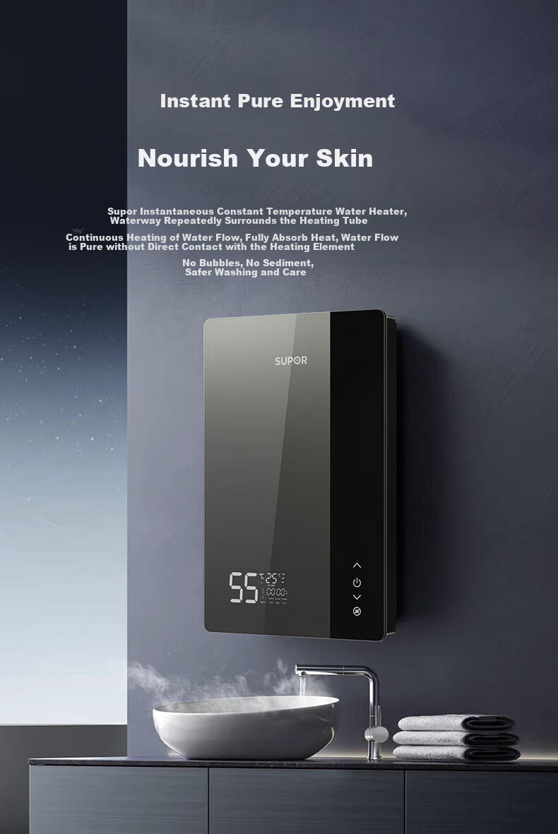 SUPOR Instant Electric Water Heater for Bathing, Home Use, 7000W Constant Temperature Rapid Heating, Stepless Frequency Conversion, Small Kitchen Hot Water Tank, Water And Electricity Separation, Tankless Design without Storage ZR01 14