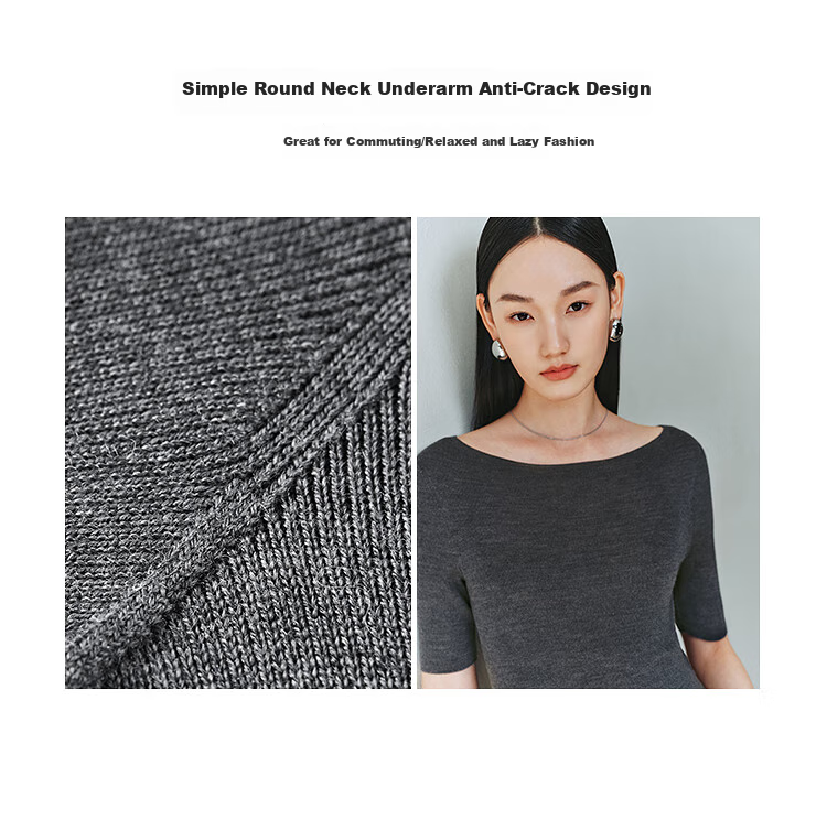 Taipingniao Women's Knit Sweater Seamless One-Piece Short Sleeve Spring And Summer Inner Layer Base Shirt Simple Quality Feel Blue M 4
