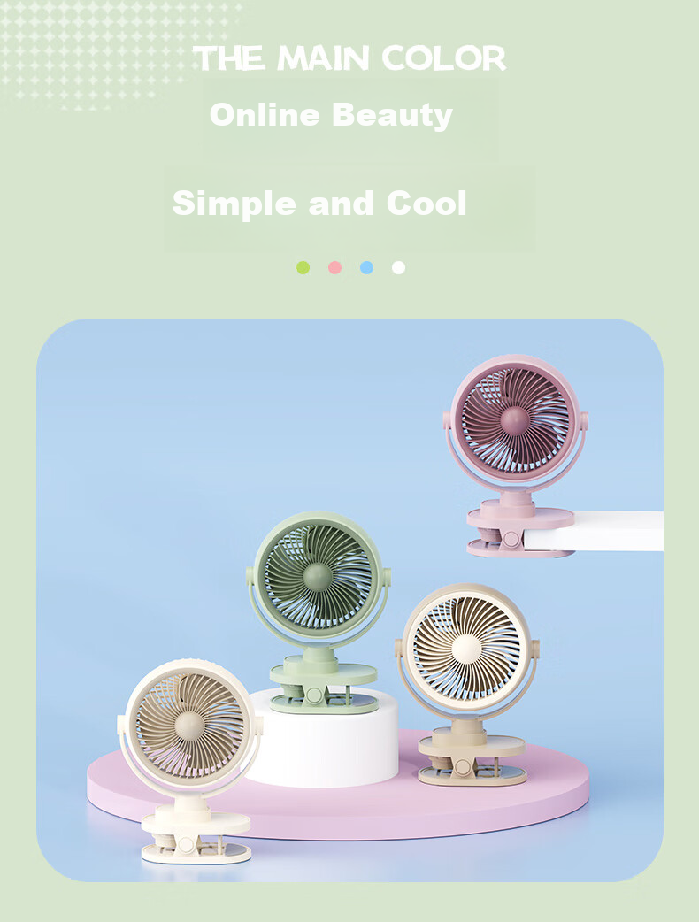 Siyicai Simple Clip-On Light Fan, Cute Student Mini Fan, USB Rechargeable, Dorm Bedside Small Electric Fan, Rotatable YS2539 Bean Green Color 2