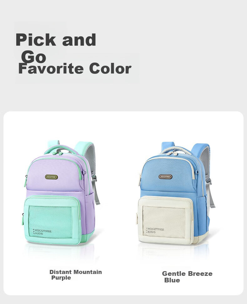 Kocotree Children's Backpack, Lightweight And Ergonomic, for Grades 3-6, Contrasting Colors, Suitable for Boys And Girls, Distant Mountain Purple, Size L 38
