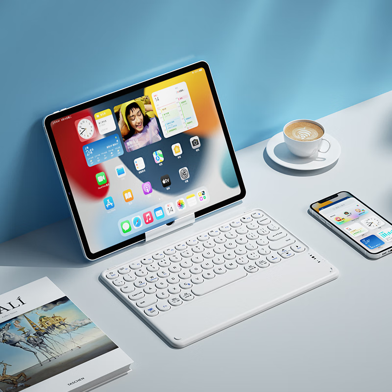 B.O.W Hangshi HB251 Wireless Bluetooth Keyboard Ultra-Thin Silent Office-Use Compatible with Apple Xiaomi Huawei Phones, IPad Tablets Laptops Universal Rechargeable Keyboard White