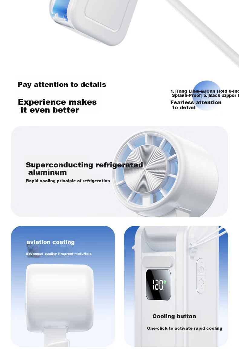 Azeada Handheld Foldable USB Fan, Desktop Neck-Hanging Mini Semiconductor Cooling Ice Pack, Powerful Turbine Fan with Long Battery Life And Quiet Operation, Portable Gift 16