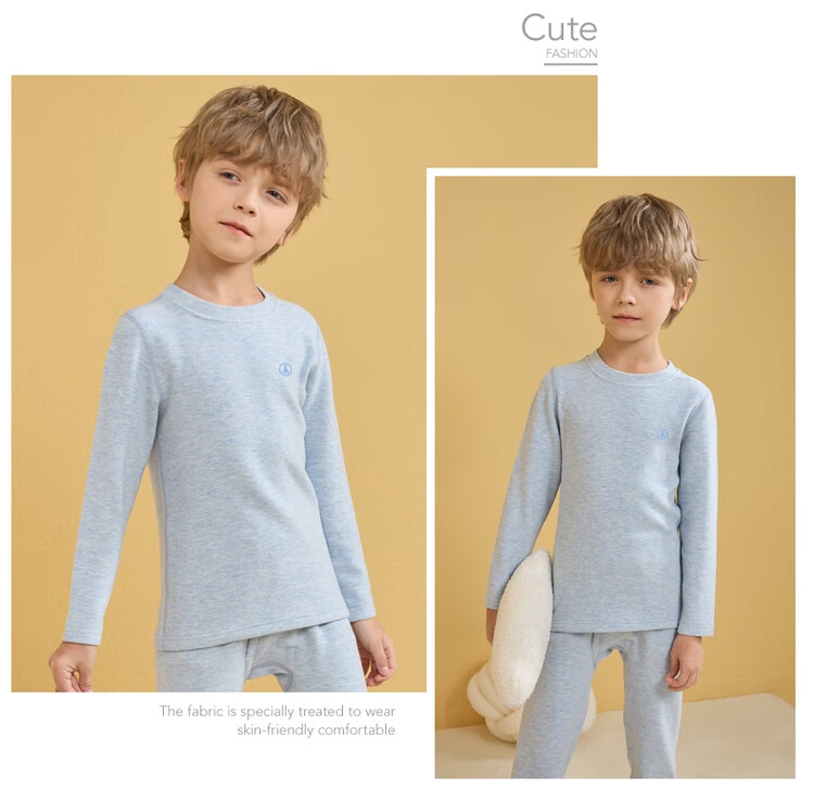 Threegun Kids Momo Warm Fleece Boys Girls High Neck Long Sleeve Long Pants Underwear Set Navy Blue Fabric 110 2