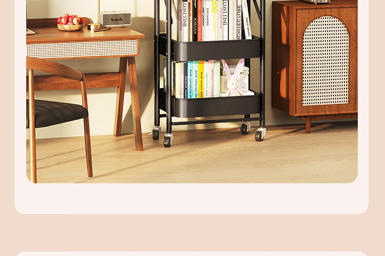 QIAONAMEI Portable Kitchen Storage Rack No-Installation Floor Cart Snack Folding Three-Tier Storage Rack QNM1860-BK 6