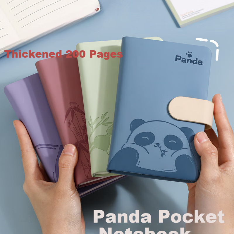 Ujia Panda Mini Notebook A6 Portable Diary Creative Thickened Cute Cartoon Stationery Pocket Book Customizable for Businesses, Horizontal Lines Gray-Blue