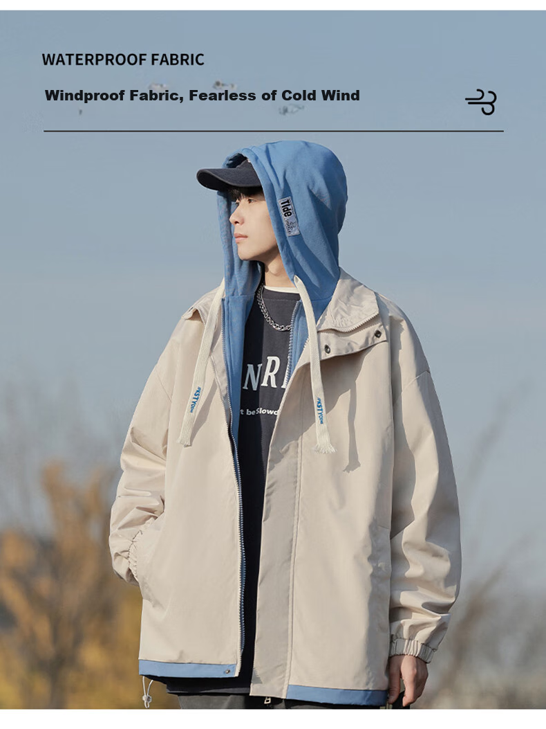 Foss Phil Men's Faux Two-Piece Jacket, Spring And Autumn Trendy Casual Loose Baseball Clothing, Jacket 2362 Khaki 4XL 2