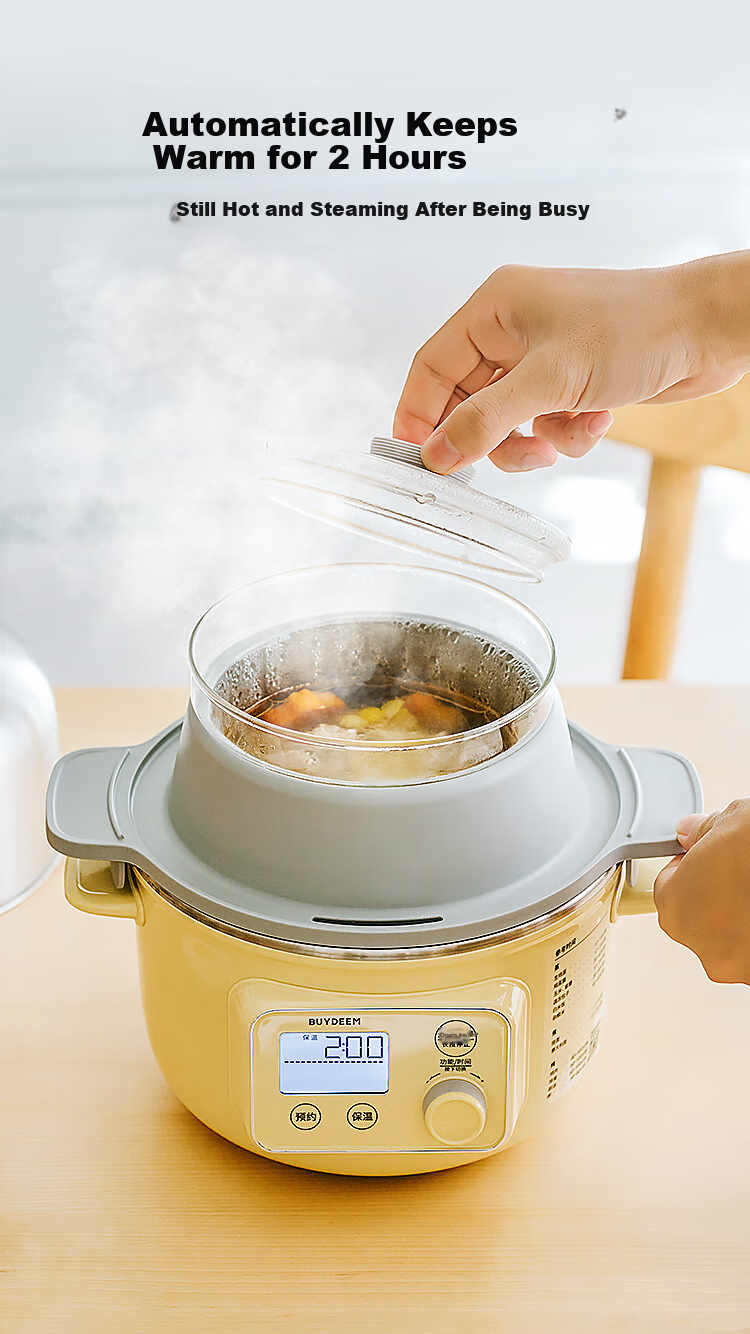 Buydeem Electric Cooking Pot, Electric Steamer Pot, Mini Steamer for Home Use, Electric Hot Pot, Fully Automatic Reservation, Heat Preservation Steamer Pot, Multi-Purpose Cooker for Home Use, Steaming, Cooking And Stewing Pot [G37 Small Yellow] 9