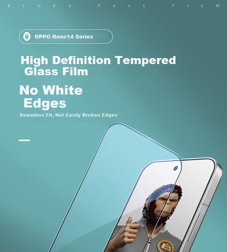 BLUEO Screen Protector for OPPO Reno14, High-Definition Tempered Glass Film, Shatterproof And Wear-Resistant Phone Protective Film 1