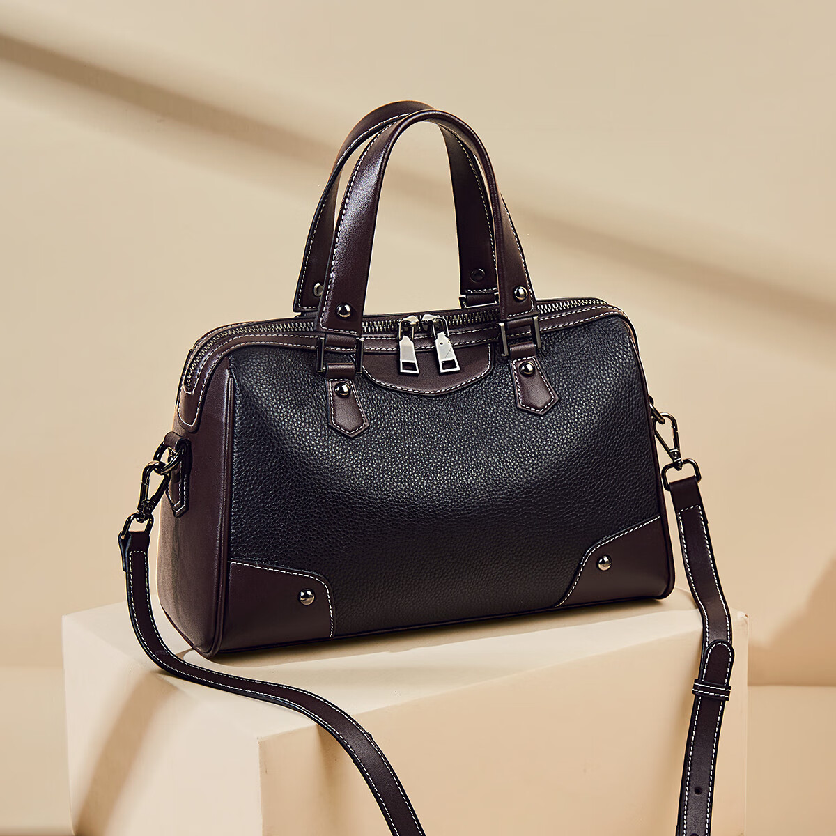 Laorentou Top-Grain Leather Women's Handbag, Large Capacity Tote Bag, Shoulder Bag, Crossbody Bag, Valentine's Day Gift