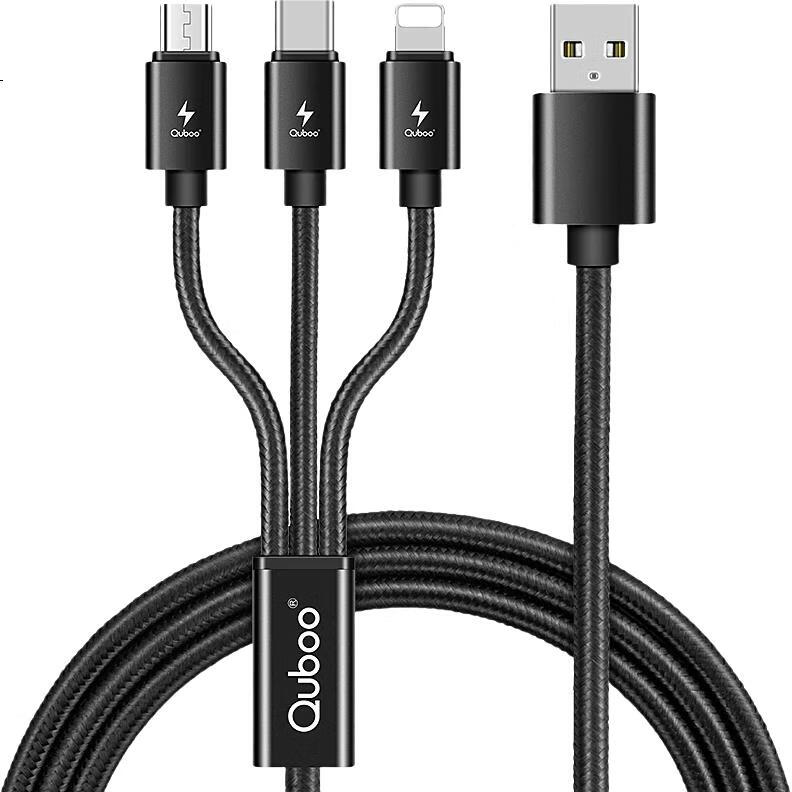 Кабель Quboo 3-в-1 для зарядки и передачи данных, Type-C, Android, Apple iPhone, черный
