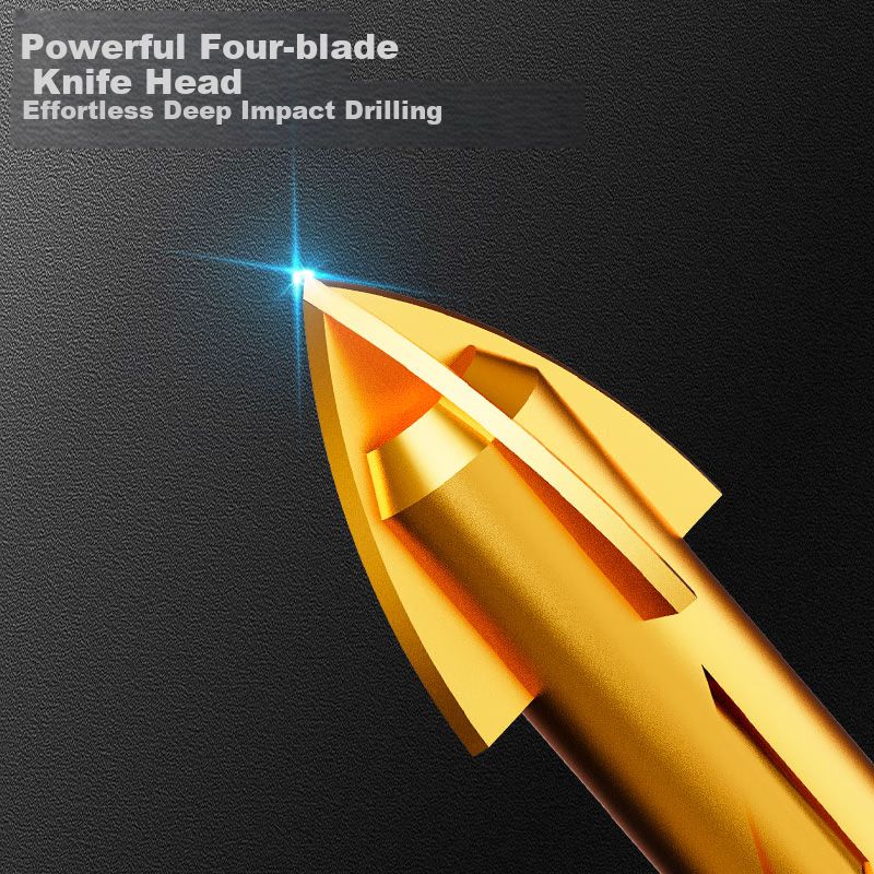 Deli Impact Four-Blade King Tile Drill Bit, Concrete Hole Drilling, Wall Twist Drill Bit, Hole Opener, 3-Piece Set
