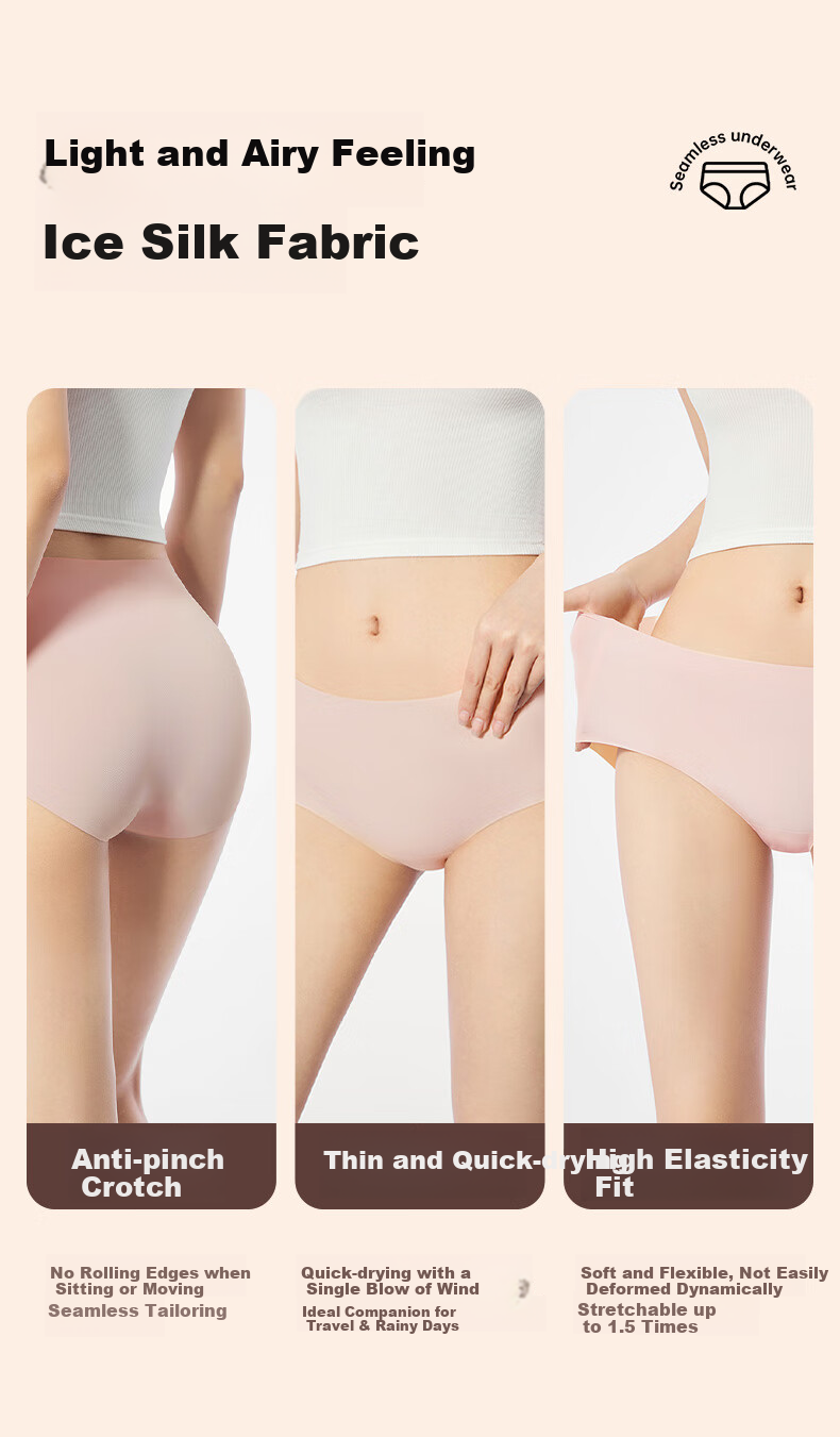 Miyou Seamless Mulberry Silk Extended Crotch 10A Antibacterial Breathable Non-Wedgie Women's Triangle Panties, 3 Pack 8