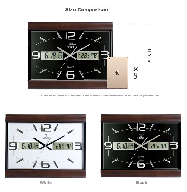 POWER Large Wooden Wall Clock, 52cm Long, Music Chime for Living Room Perpetual Calendar, 0101BLMKS 4