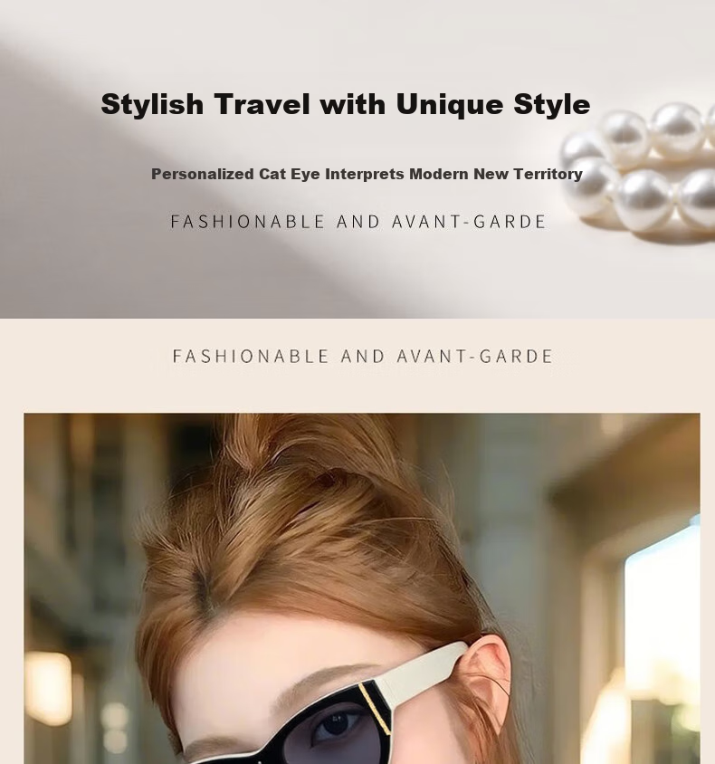 Cuntiandaofu Cat Eye Sunglasses, Vintage Square Face Large Frame Integrated High-End Look, Beige Frame with Dark Gray Lenses 5