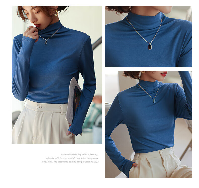 LangSha Modal Base Layer Women's Autumn New Half Turtleneck Top Elastic Slim Fit Long Sleeve T-Shirt 22