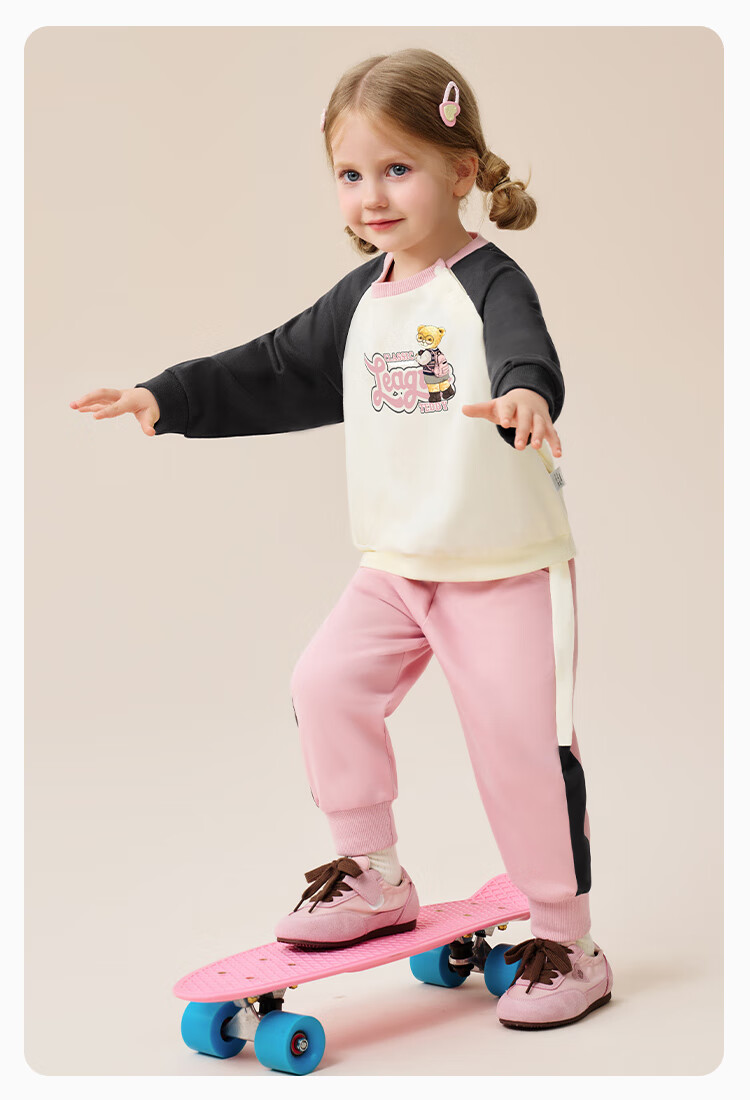 Classic Teddy Children's Outfit, Boys And Girls Sweatshirt And Sweatpants 2-Piece Set, Kids' Sports Autumn Wear, Casual School Uniform, Pink, Size 140 8