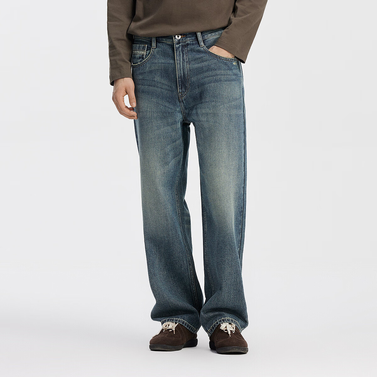 Джинсы Semir Vintage Straight Leg Jeans для мужчин, осенние брюки 2025, модель 103525124102A, синий/серый деним, размер 31