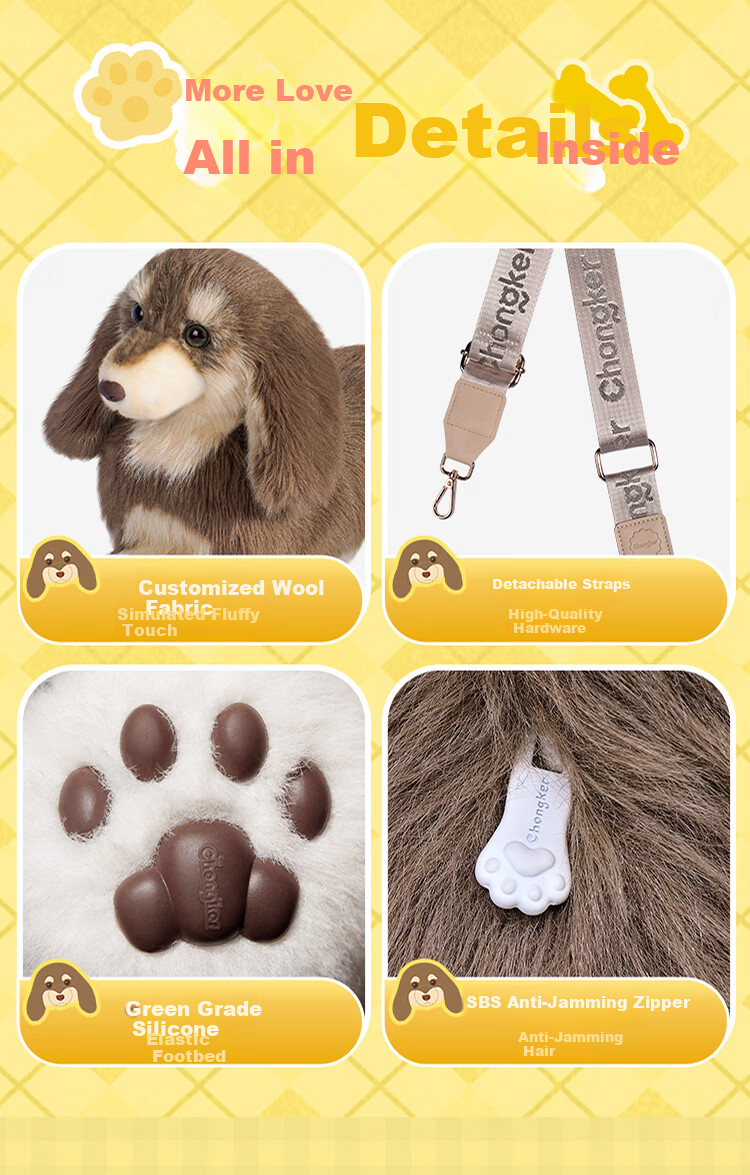 Chongke [Huang Zihongfan's Style] Pet Sausage Dog Handbag, Plush Stuffed Animal Shoulder Bag, Birthday Gift for Girls 12
