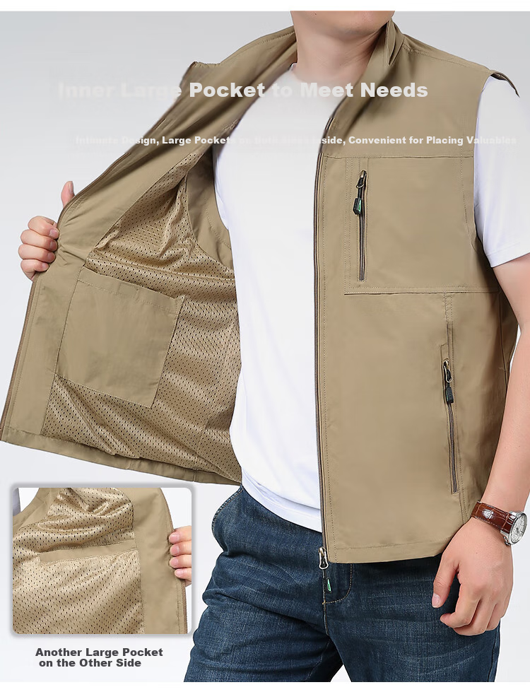 VANCAMEL Men's Outdoor Quick-Dry Casual Vest with Multiple Pockets for Fishing And Photography, Khaki, 2XL 1
