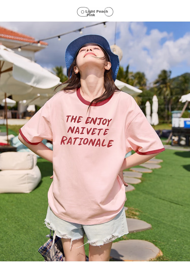 TonLion 2026 Summer Color-Block Crew Neck Short Sleeve Women's T-Shirt Trendy New Hot Style Tee 4