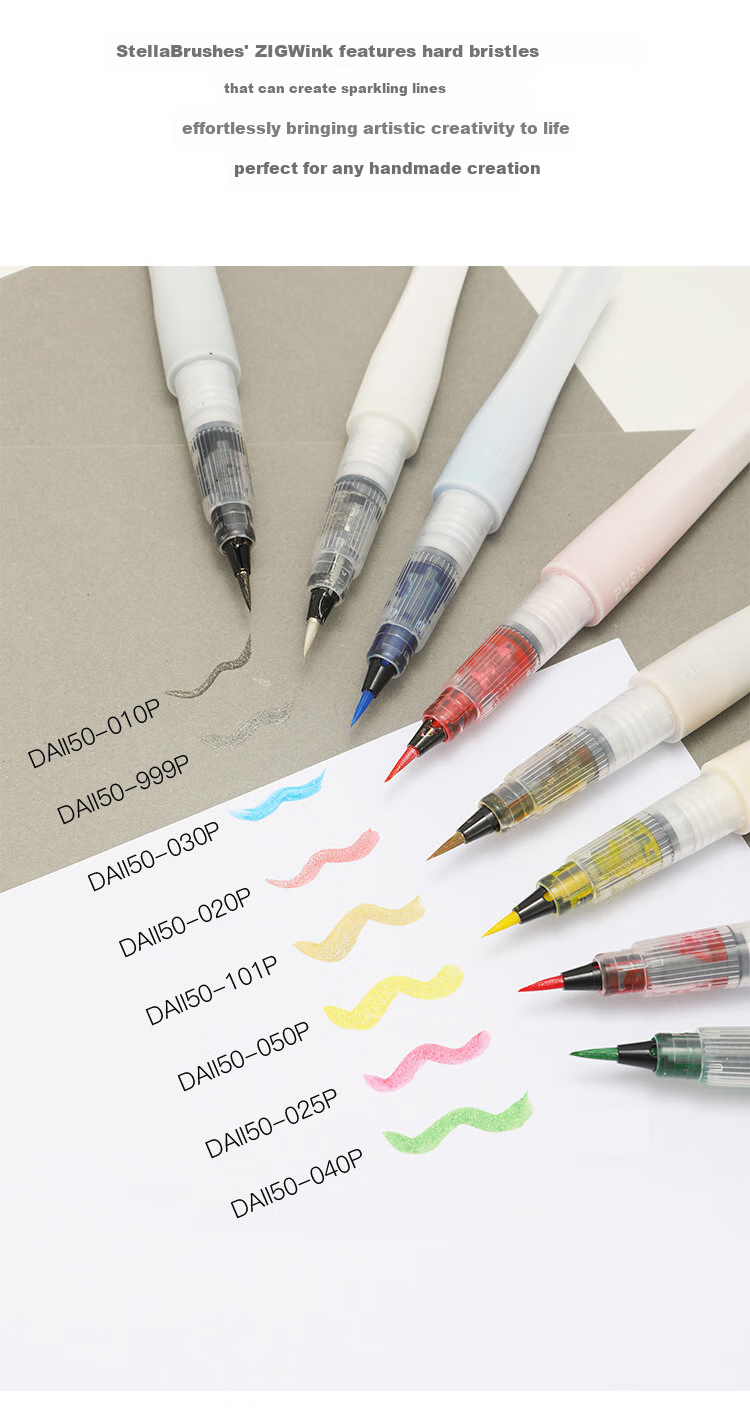 KURETAKE Imported Scientific Brush Pen with Built-In Ink, Colorful Flashing Brush, Ultra-Fine Yellow, 1 Piece, DAI150-050P 2