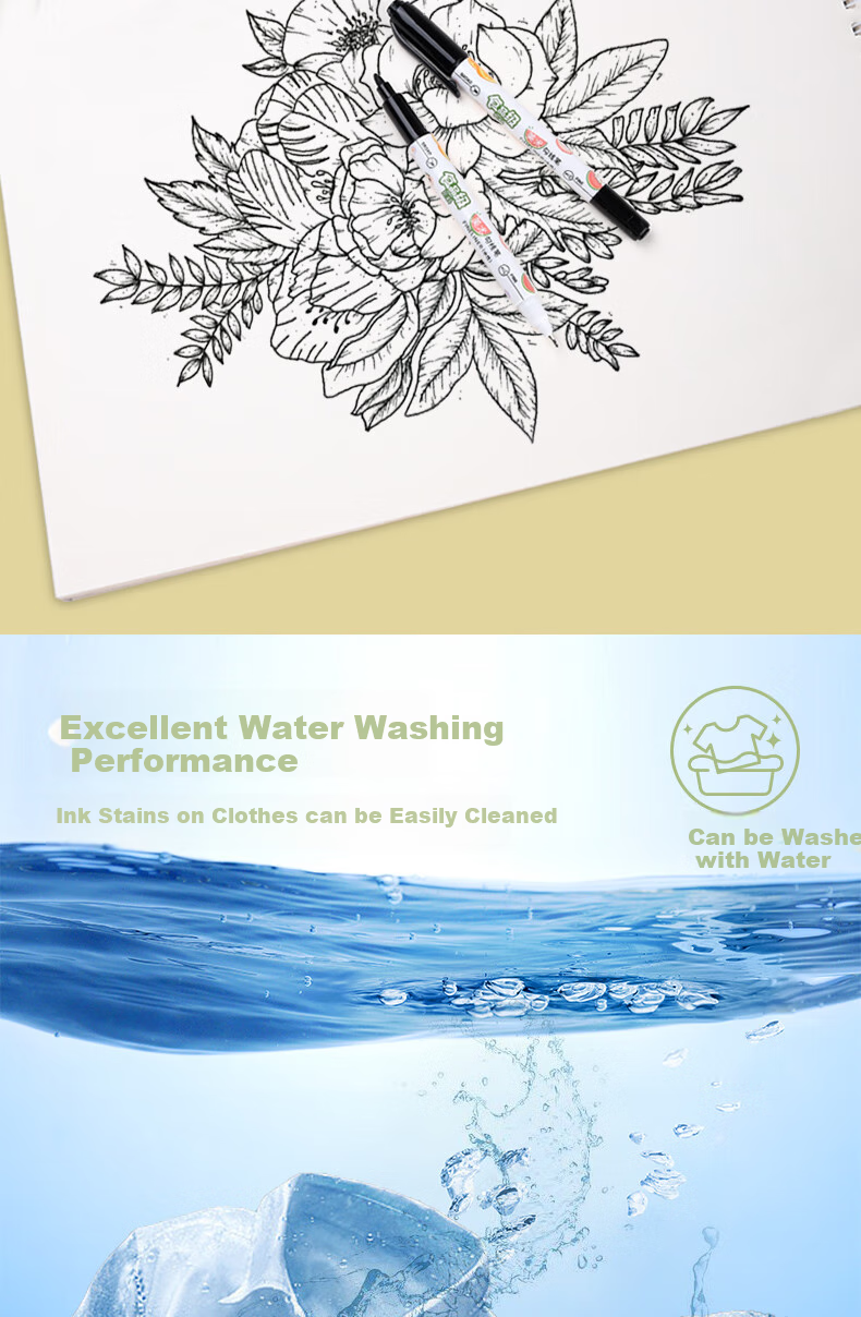 Genvana [12 Washable] Black Water-Based Dual-Tip Marker Pens for Drawing, Outlining, Meetings, Signing, Art Students, Odorless G-09820 9