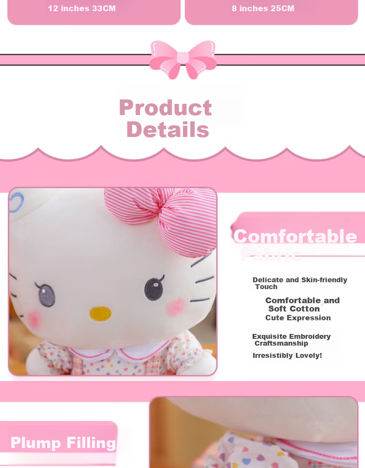 Hello Kitty Sanrio Plush Toy Doll Stuffed Animal Pillow Decoration Birthday Gift for Girls, 38cm Kawaii Cat Figurine 13