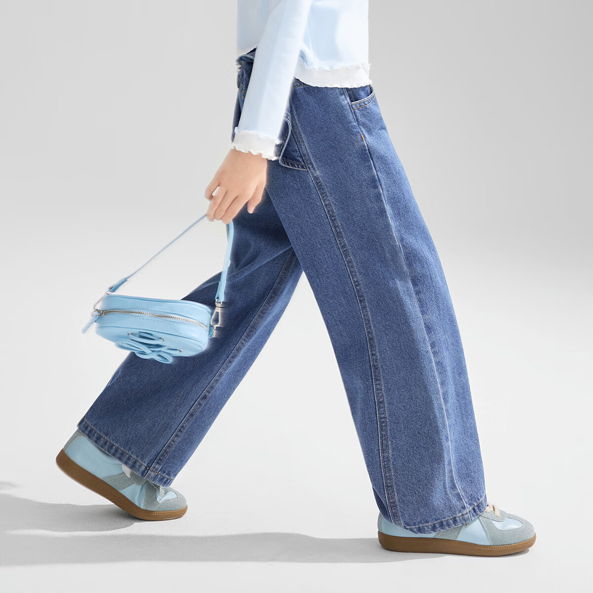 ASK JUNIOR Children's Clothing, Girls' Autumn Pants, Soft And Skin-Friendly Jeans, Versatile Straight-Leg Trousers, Denim Blue, Size 110