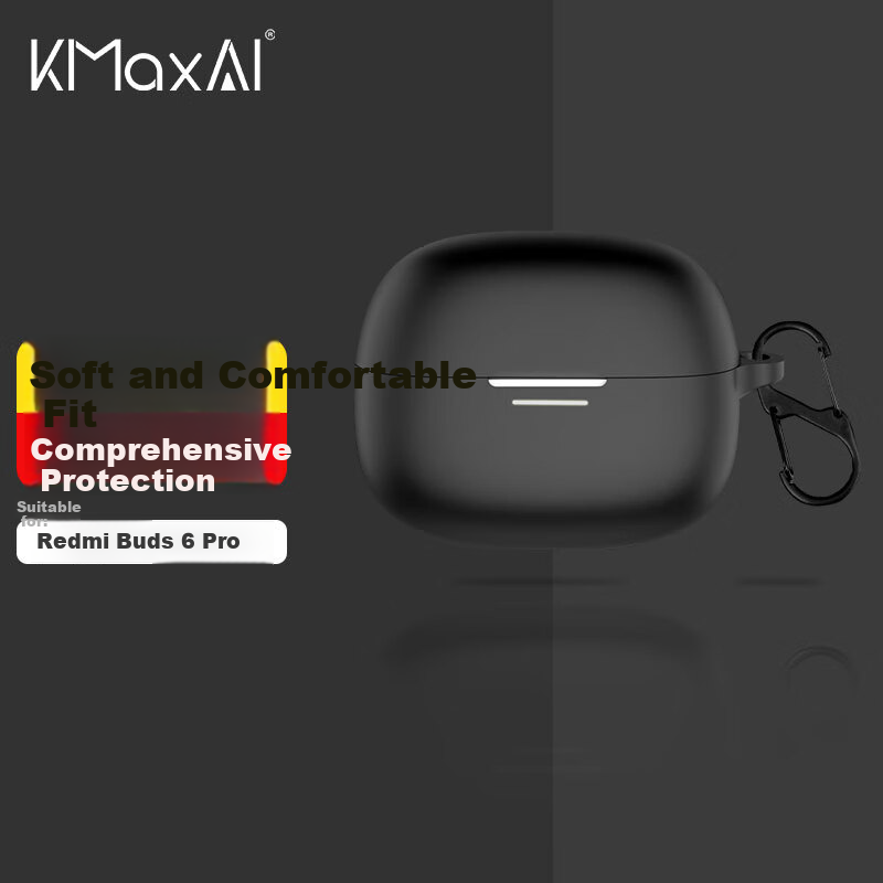 KMaxAI Silicone Protective Case for Redmi Buds 6 Pro, Xiaomi Redmi Plain Color Protective Cover, Wireless Earphone Charging Case Shockproof Frosted Soft Shell, Simple Design, Black