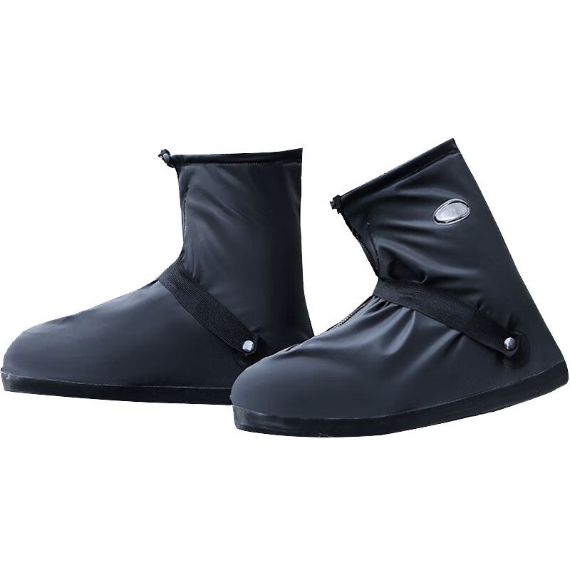Jiuzhen YZF98 PVC Rain Shoe Covers with Straps Outdoor Waterproof Non-slip Wear-resistant Black Mid-calf XL