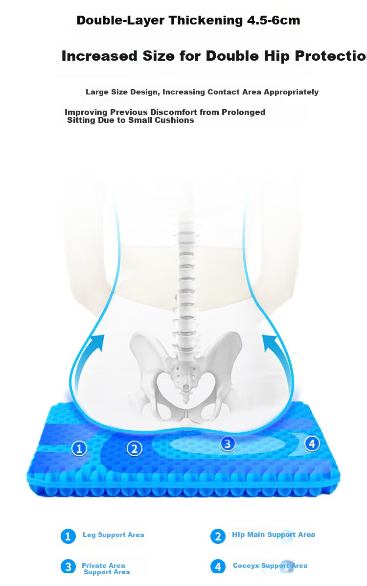 Hujia Honeycomb Gel Seat Cushion, 6.0cm Thickened, 3D Heat Dissipation, Ice Pad Seat Cushion, Thickened Seat Cushio 6
