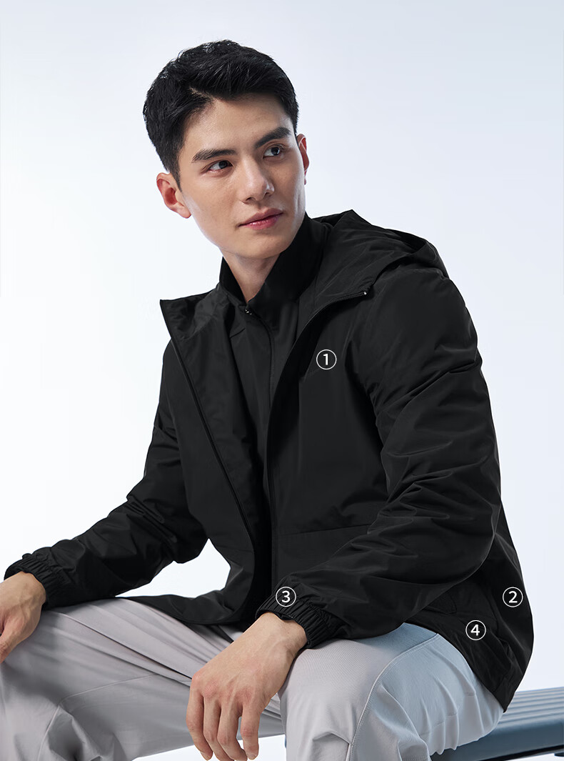 ERKE [Yu Shi Same Style] Water-Resistant Jacket for Men, Spring Stand-Collar Hooded Coat, Outdoor Sports Windbreaker 8