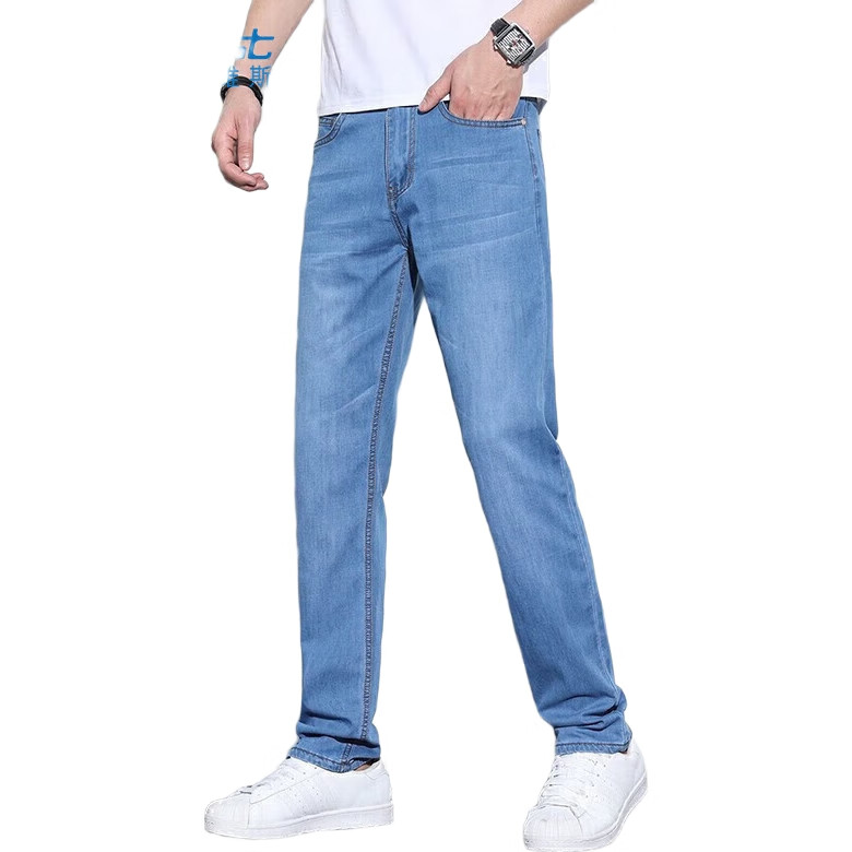 Джинсы мужские JEANSWEST, прямые, 2025 Осень-Зима, трендовые, повседневные, светло-голубые, размер 34
