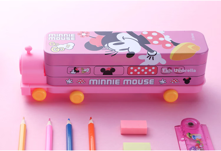 Disney Elementary School Pencil Case, Double-Layer Large Capacity Pen Box, Creative Multifunctional Train-Shaped Pencil Case, Girls' Children's Study Supplies Graduation Gift, Froze 11